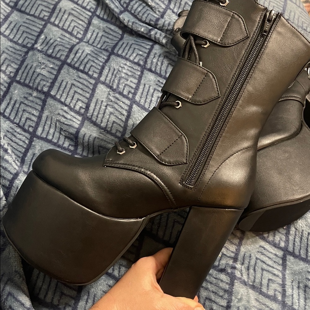 Demonia Black Buckle Platform Boots - Picture 3 of 16